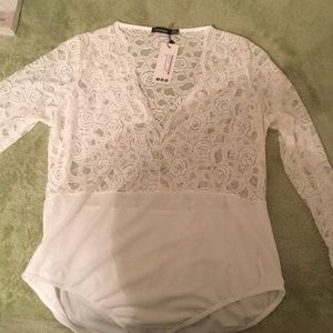 Plus Lucia Plunge V Neck Lace Bodysuit